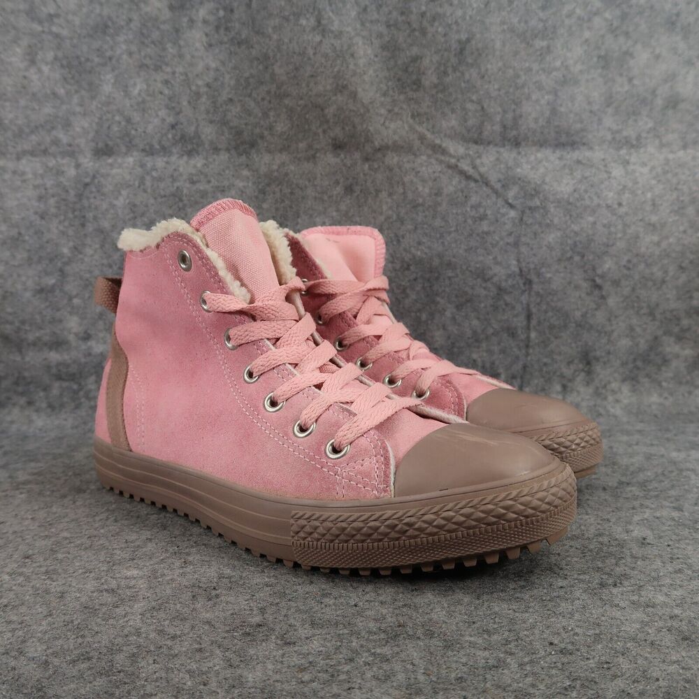 Converse Shoes Kids 6 Sneakers Chuck Taylor All Star Leather Faux Fur Pink Brown